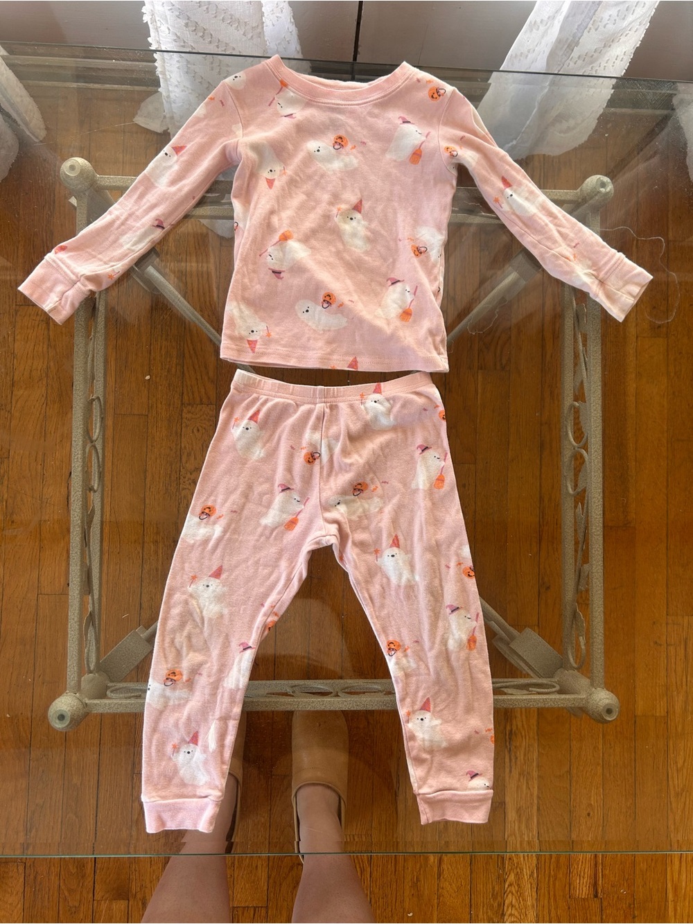 Girls Pink Halloween ghost Pajama Set 4 T